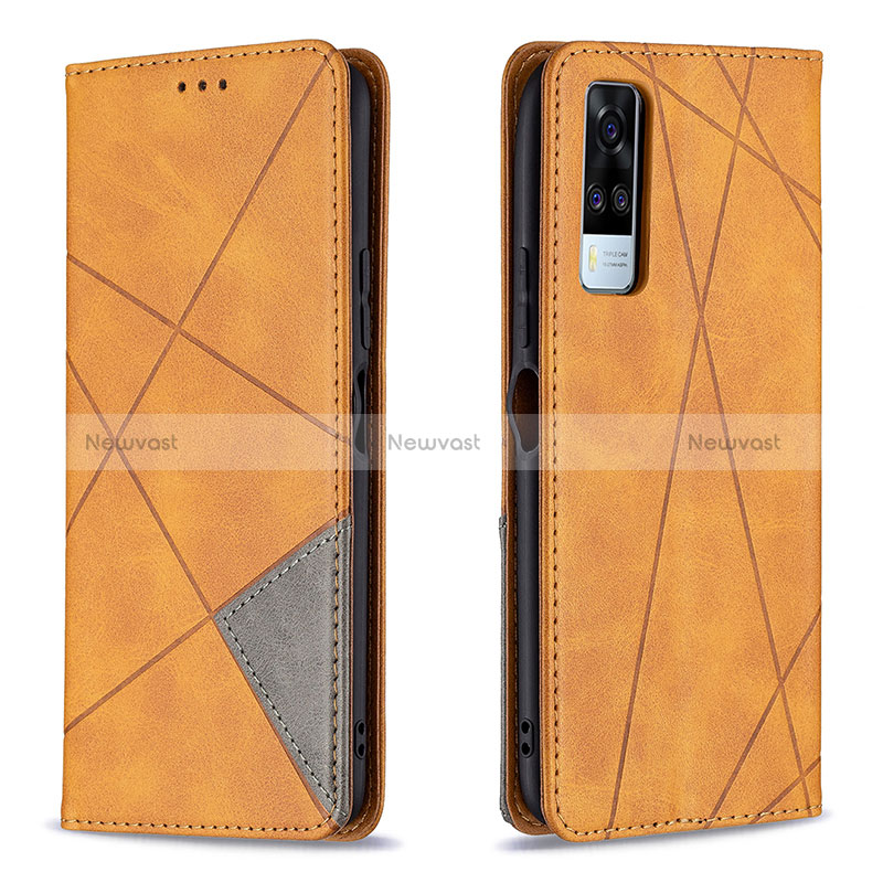 Leather Case Stands Flip Cover Holder B07F for Vivo Y31 (2021) Light Brown
