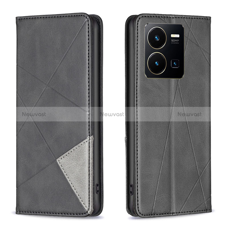 Leather Case Stands Flip Cover Holder B07F for Vivo Y35 4G Black