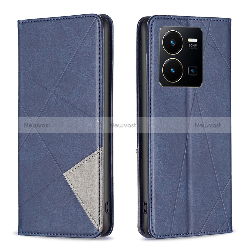 Leather Case Stands Flip Cover Holder B07F for Vivo Y35 4G Blue