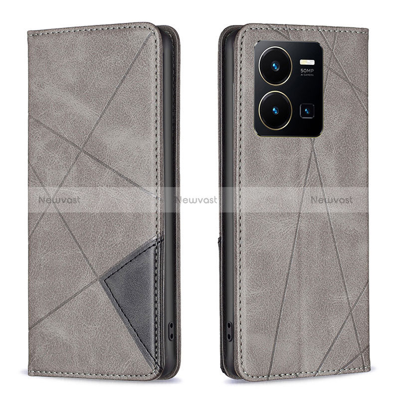 Leather Case Stands Flip Cover Holder B07F for Vivo Y35 4G Gray