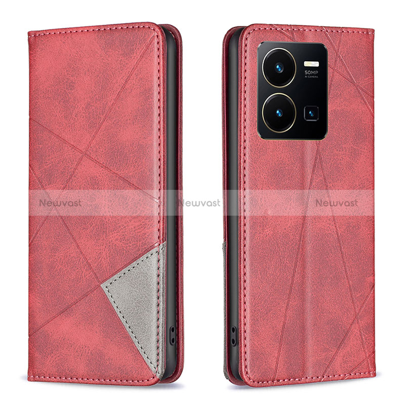 Leather Case Stands Flip Cover Holder B07F for Vivo Y35 4G Red