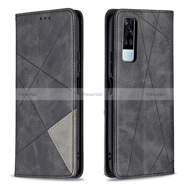 Leather Case Stands Flip Cover Holder B07F for Vivo Y51 (2021) Black