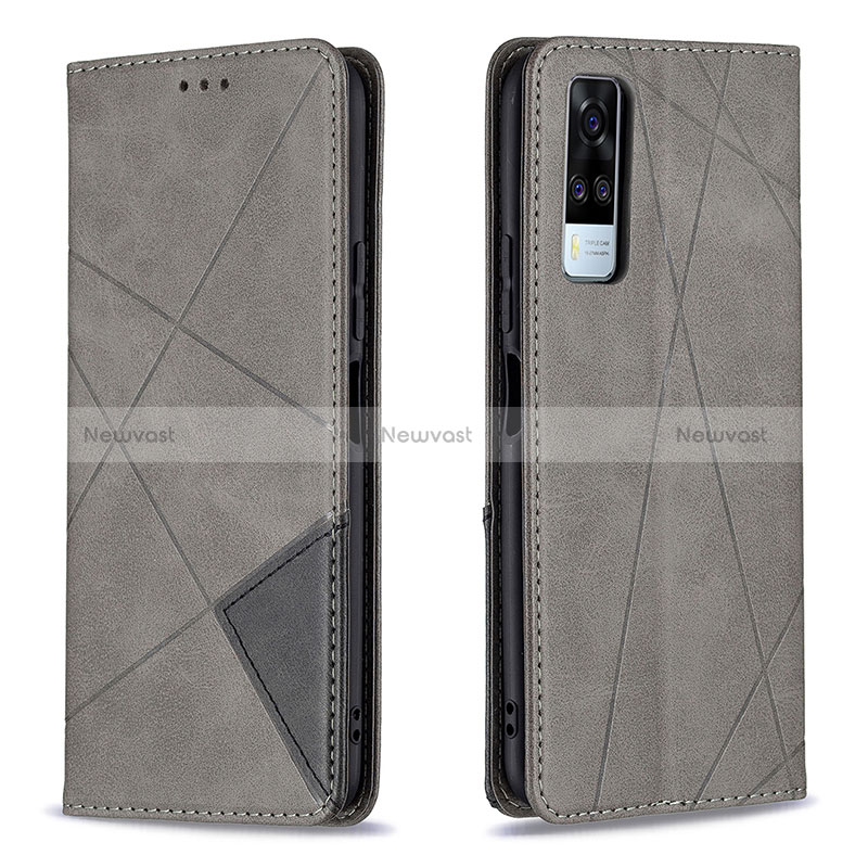 Leather Case Stands Flip Cover Holder B07F for Vivo Y51A Gray