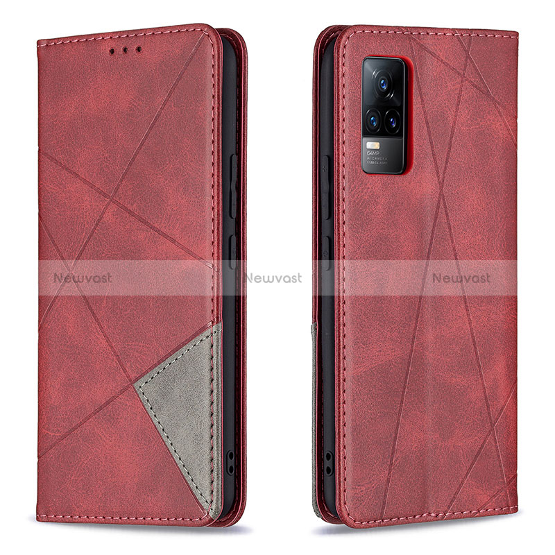 Leather Case Stands Flip Cover Holder B07F for Vivo Y73 (2021) Red