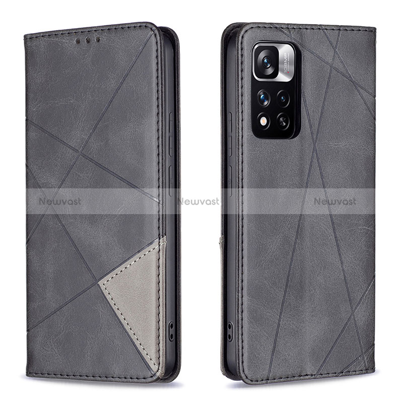 Leather Case Stands Flip Cover Holder B07F for Xiaomi Mi 11i 5G (2022) Black