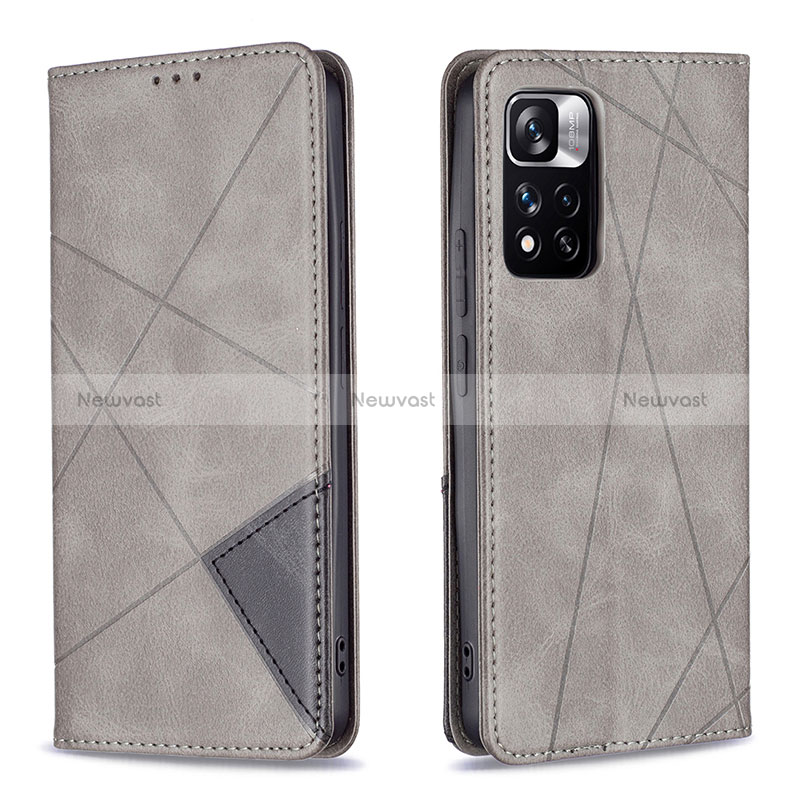 Leather Case Stands Flip Cover Holder B07F for Xiaomi Mi 11i 5G (2022) Gray