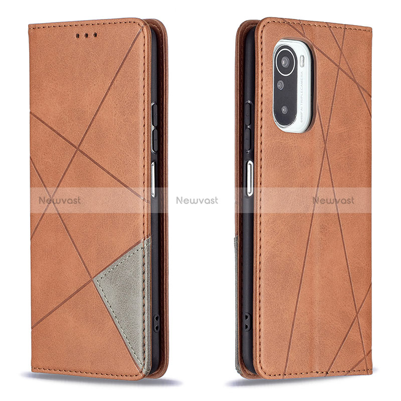 Leather Case Stands Flip Cover Holder B07F for Xiaomi Mi 11i 5G Brown