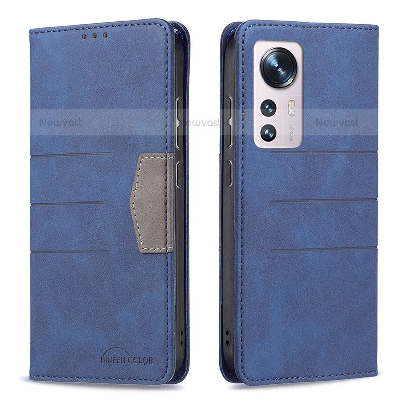 Leather Case Stands Flip Cover Holder B07F for Xiaomi Mi 12X 5G Blue