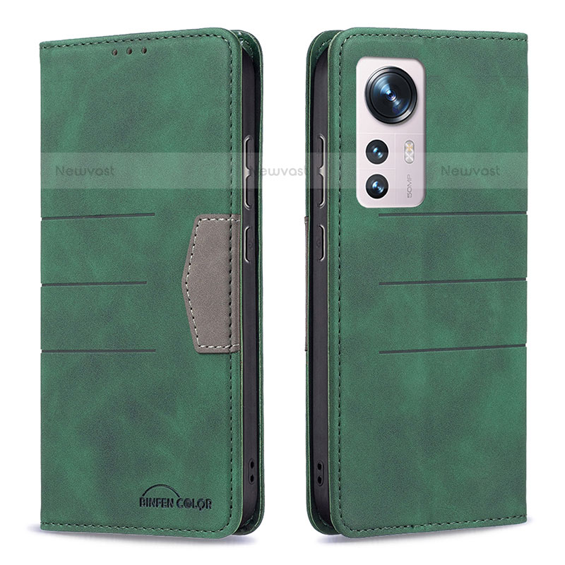 Leather Case Stands Flip Cover Holder B07F for Xiaomi Mi 12X 5G Green