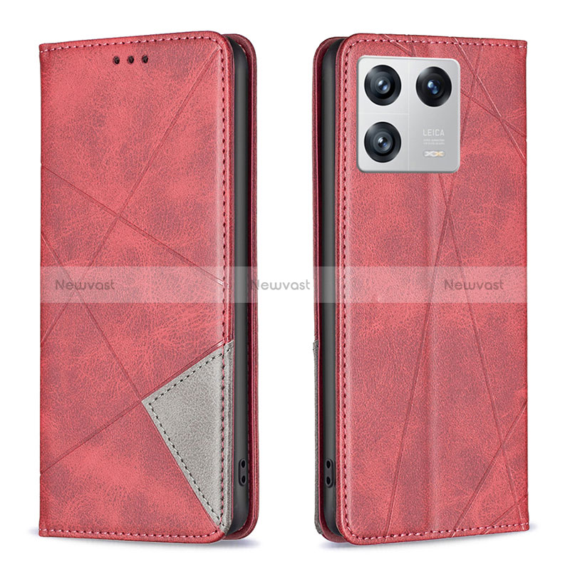 Leather Case Stands Flip Cover Holder B07F for Xiaomi Mi 13 5G Red