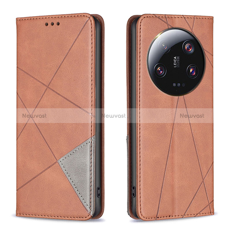 Leather Case Stands Flip Cover Holder B07F for Xiaomi Mi 13 Ultra 5G Brown