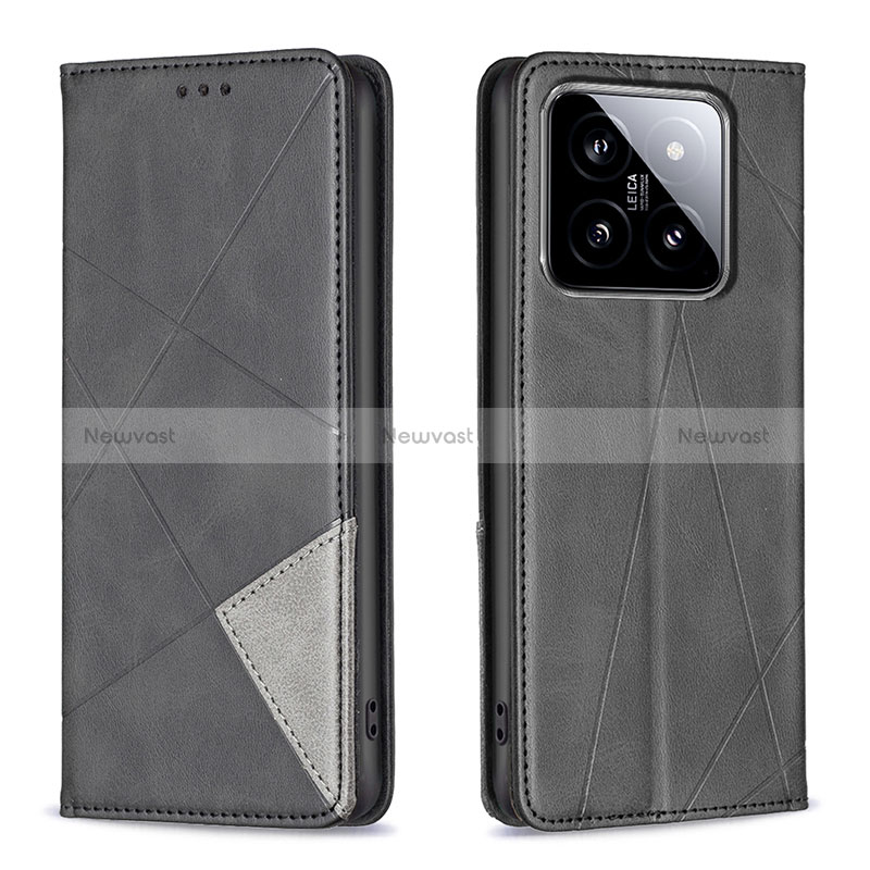 Leather Case Stands Flip Cover Holder B07F for Xiaomi Mi 14 5G Black