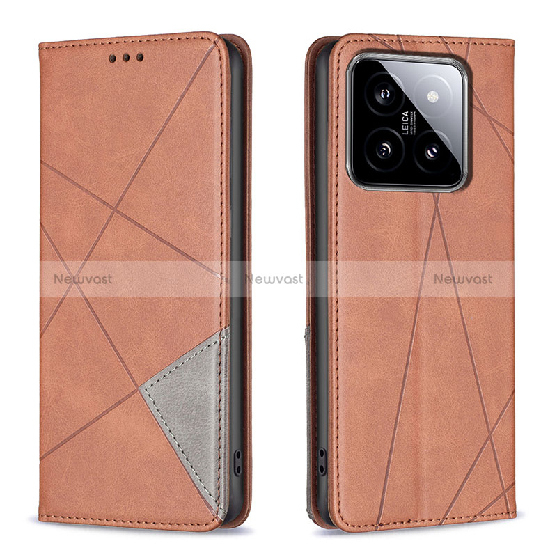 Leather Case Stands Flip Cover Holder B07F for Xiaomi Mi 14 5G Brown