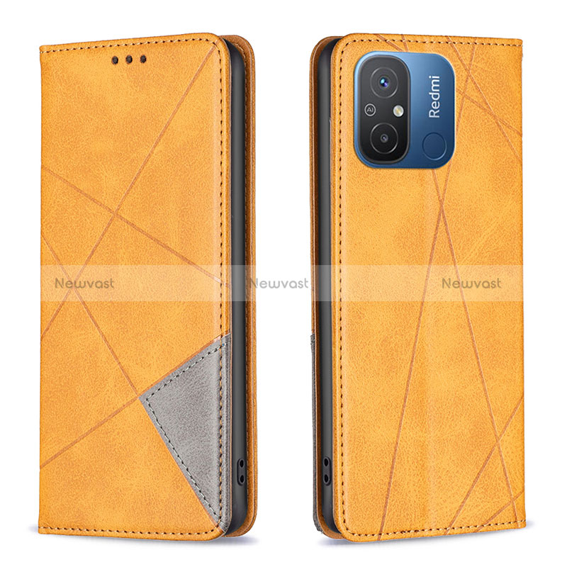 Leather Case Stands Flip Cover Holder B07F for Xiaomi Poco C55 Light Brown