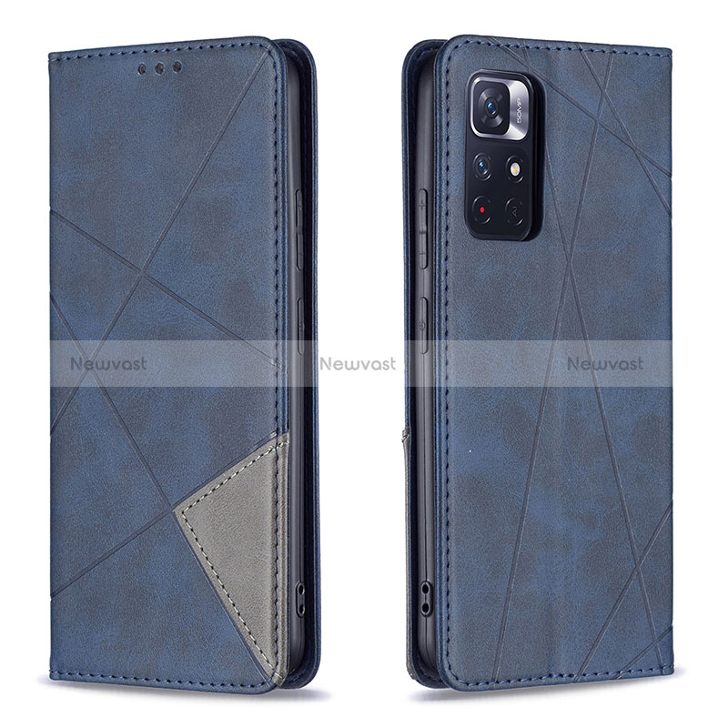 Leather Case Stands Flip Cover Holder B07F for Xiaomi Poco M4 Pro 5G Blue