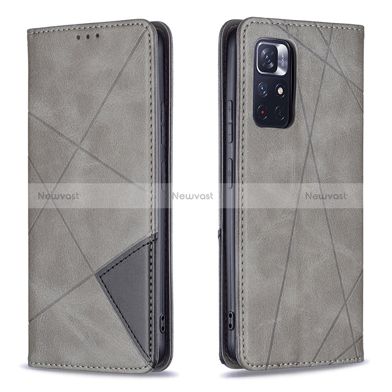 Leather Case Stands Flip Cover Holder B07F for Xiaomi Poco M4 Pro 5G Gray