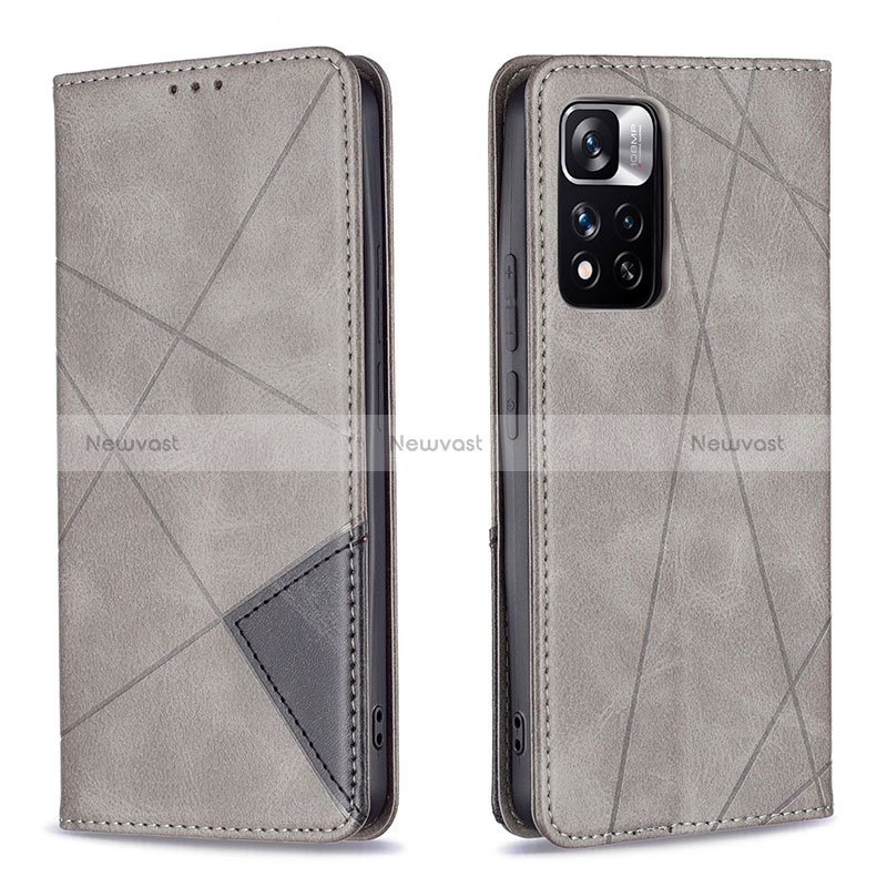 Leather Case Stands Flip Cover Holder B07F for Xiaomi Poco X4 NFC Gray