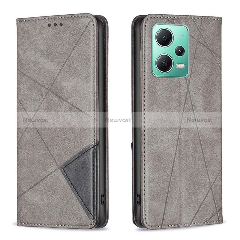 Leather Case Stands Flip Cover Holder B07F for Xiaomi Poco X5 5G Gray