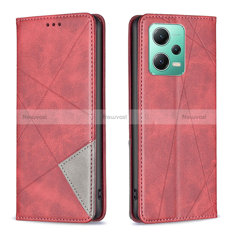 Leather Case Stands Flip Cover Holder B07F for Xiaomi Poco X5 5G Red