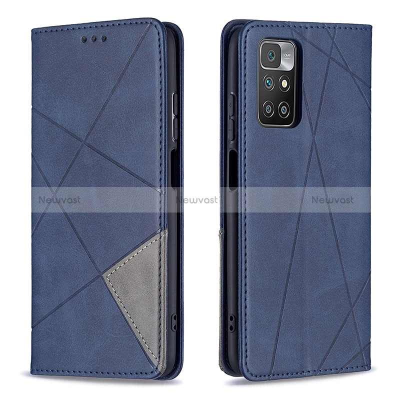 Leather Case Stands Flip Cover Holder B07F for Xiaomi Redmi 10 (2022) Blue