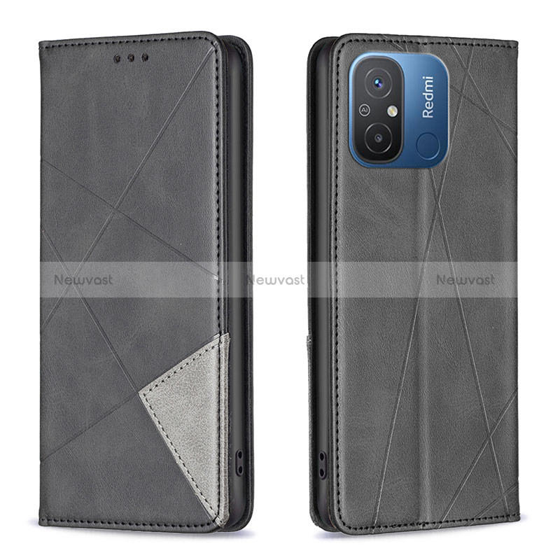 Leather Case Stands Flip Cover Holder B07F for Xiaomi Redmi 11A 4G Black