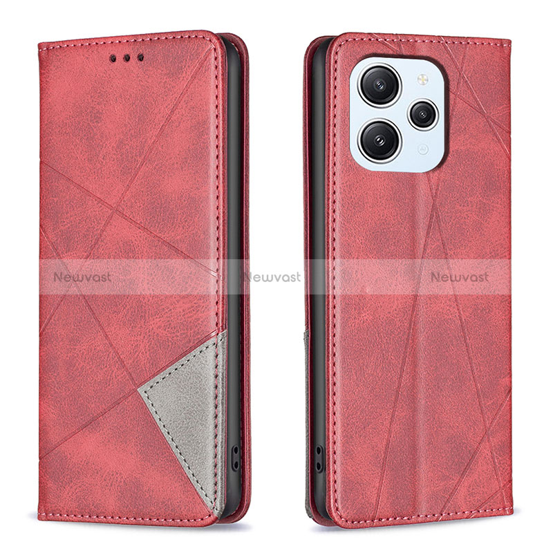 Leather Case Stands Flip Cover Holder B07F for Xiaomi Redmi 12 4G Red