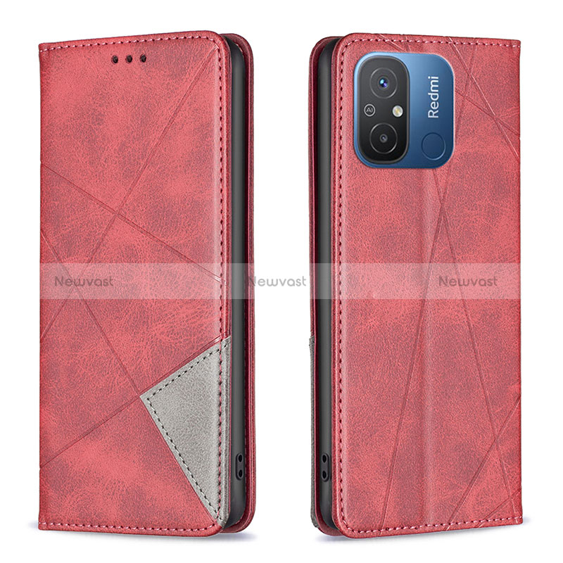 Leather Case Stands Flip Cover Holder B07F for Xiaomi Redmi 12C 4G Red