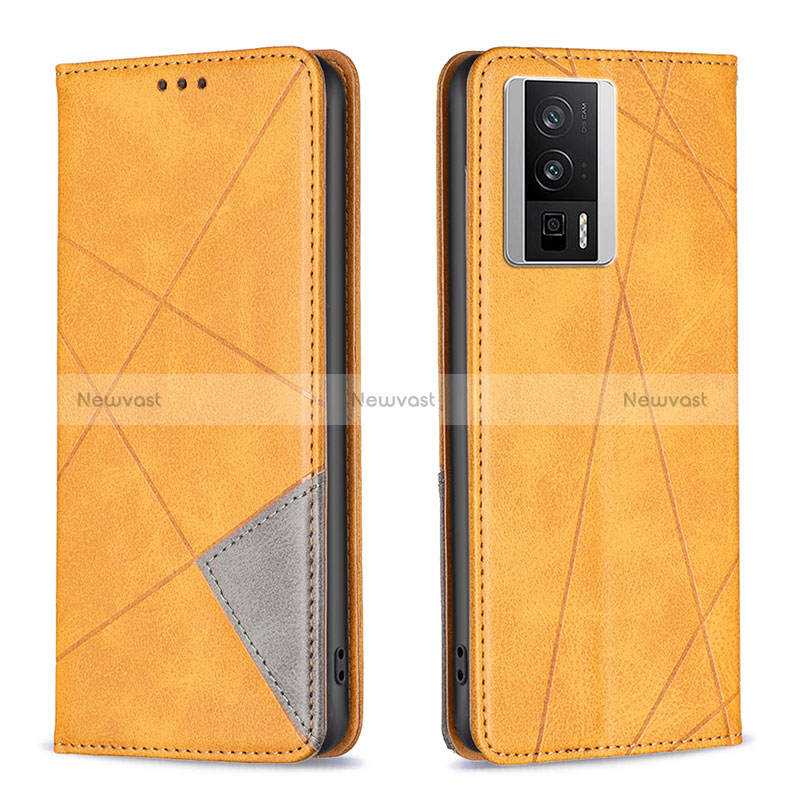 Leather Case Stands Flip Cover Holder B07F for Xiaomi Redmi K60 5G Light Brown