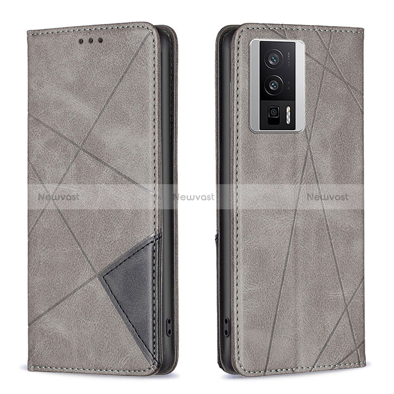 Leather Case Stands Flip Cover Holder B07F for Xiaomi Redmi K60 Pro 5G Gray