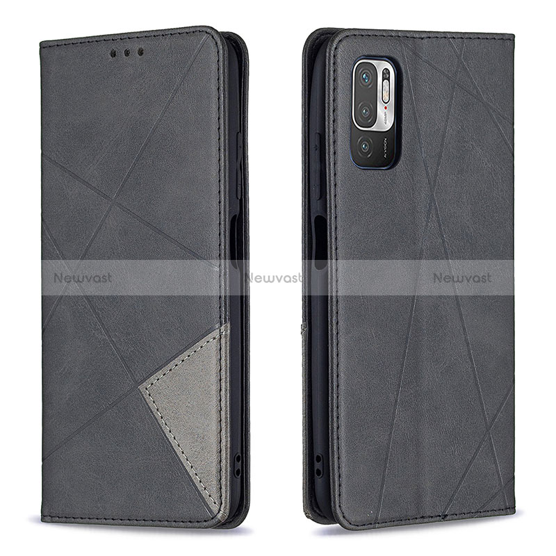 Leather Case Stands Flip Cover Holder B07F for Xiaomi Redmi Note 10 5G Black