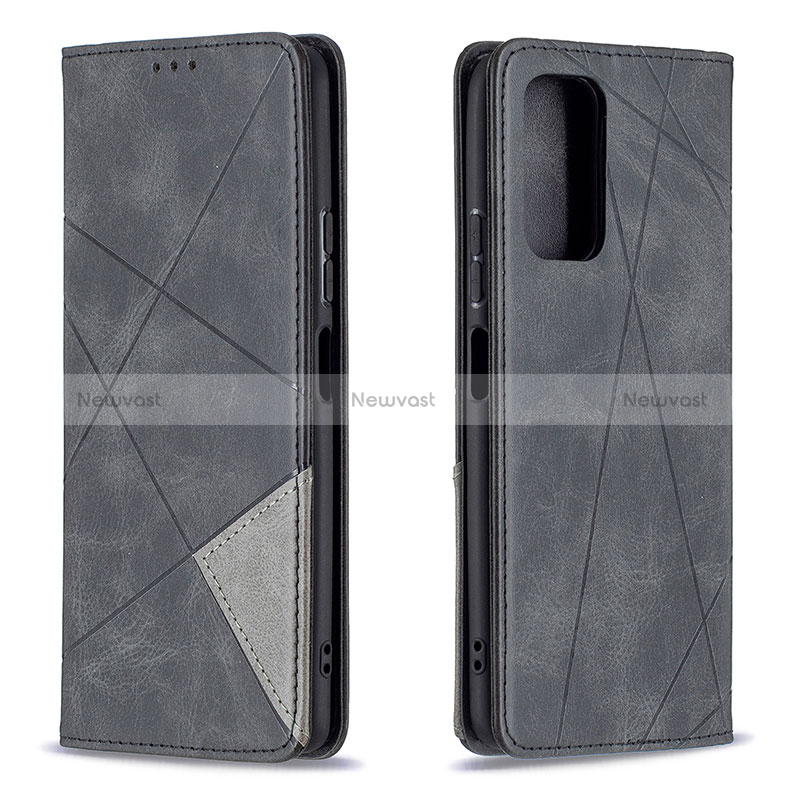 Leather Case Stands Flip Cover Holder B07F for Xiaomi Redmi Note 10 Pro 4G Black