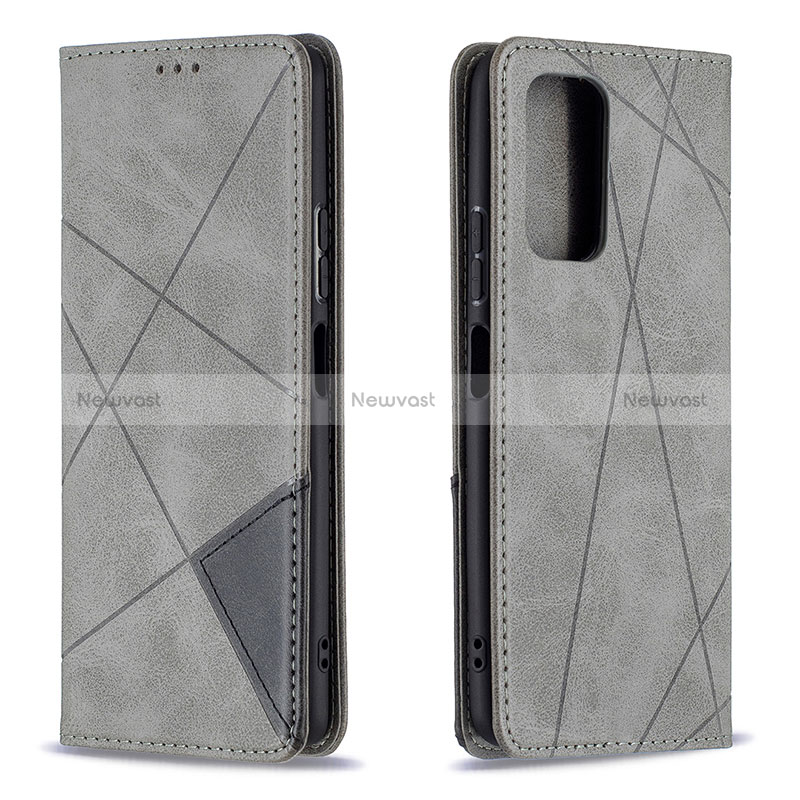 Leather Case Stands Flip Cover Holder B07F for Xiaomi Redmi Note 10 Pro 4G Gray