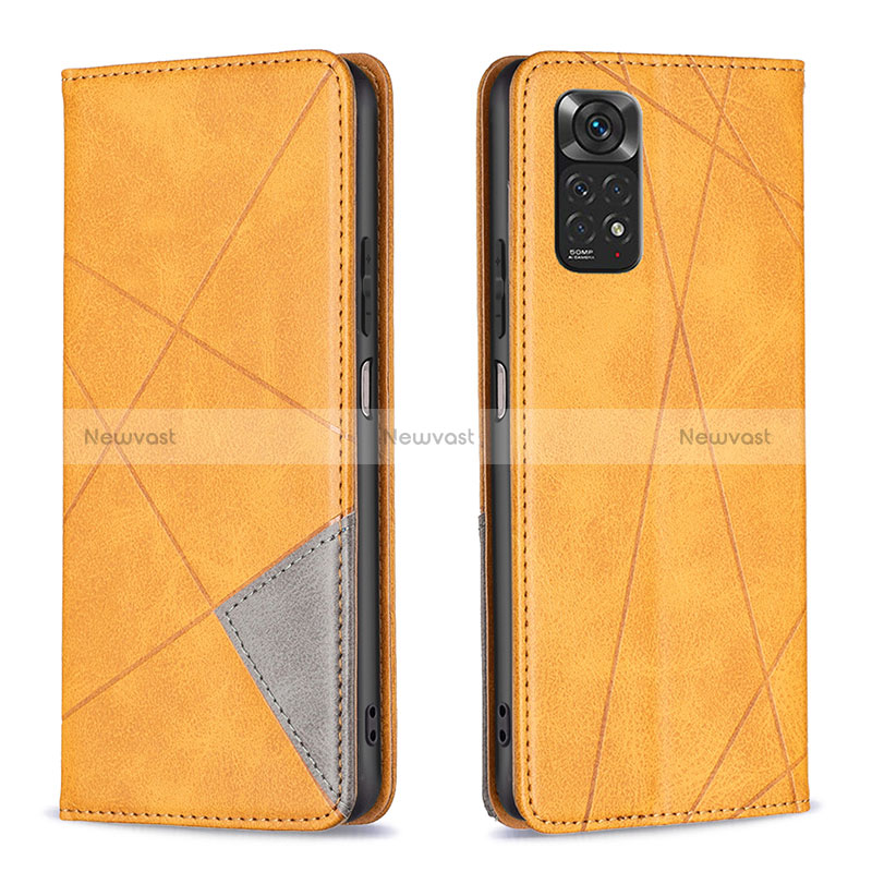 Leather Case Stands Flip Cover Holder B07F for Xiaomi Redmi Note 11 4G (2022) Light Brown