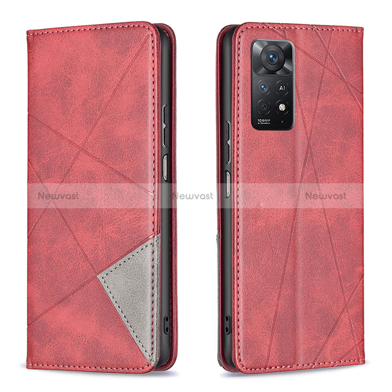 Leather Case Stands Flip Cover Holder B07F for Xiaomi Redmi Note 11 Pro 4G Red