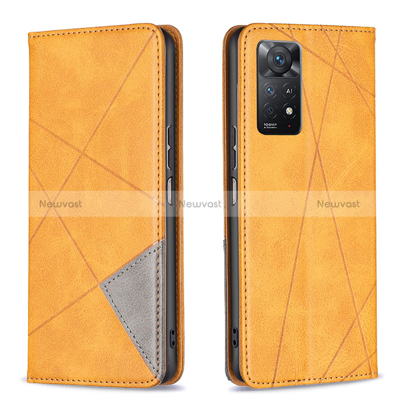 Leather Case Stands Flip Cover Holder B07F for Xiaomi Redmi Note 11 Pro 5G Light Brown