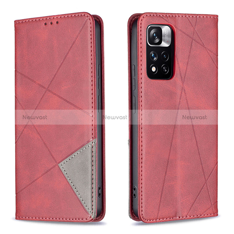 Leather Case Stands Flip Cover Holder B07F for Xiaomi Redmi Note 11 Pro+ Plus 5G Red