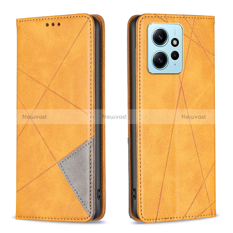 Leather Case Stands Flip Cover Holder B07F for Xiaomi Redmi Note 12 4G Light Brown