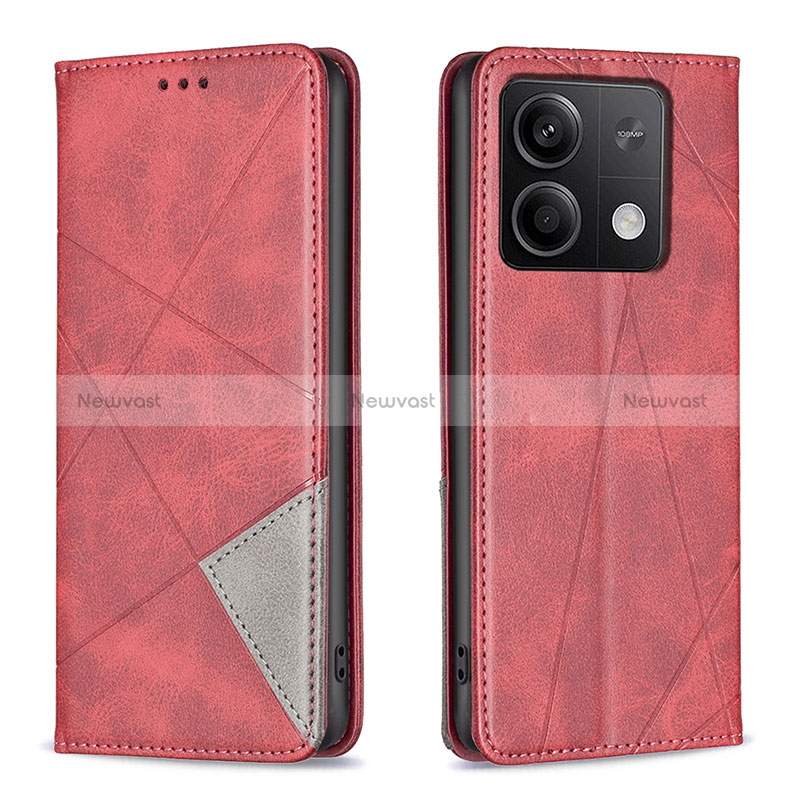 Leather Case Stands Flip Cover Holder B07F for Xiaomi Redmi Note 13 5G Red