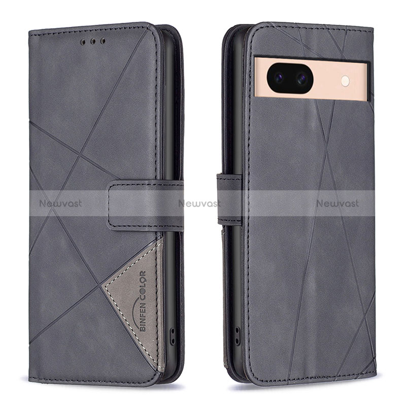 Leather Case Stands Flip Cover Holder B08F for Google Pixel 8a 5G Black