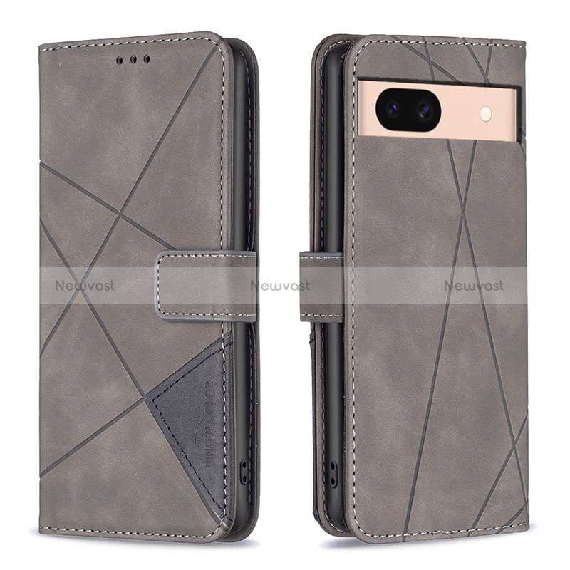 Leather Case Stands Flip Cover Holder B08F for Google Pixel 8a 5G Gray