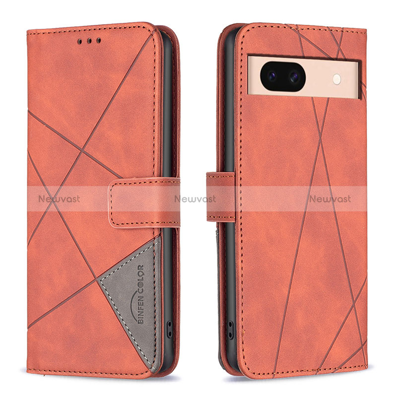 Leather Case Stands Flip Cover Holder B08F for Google Pixel 8a 5G Orange