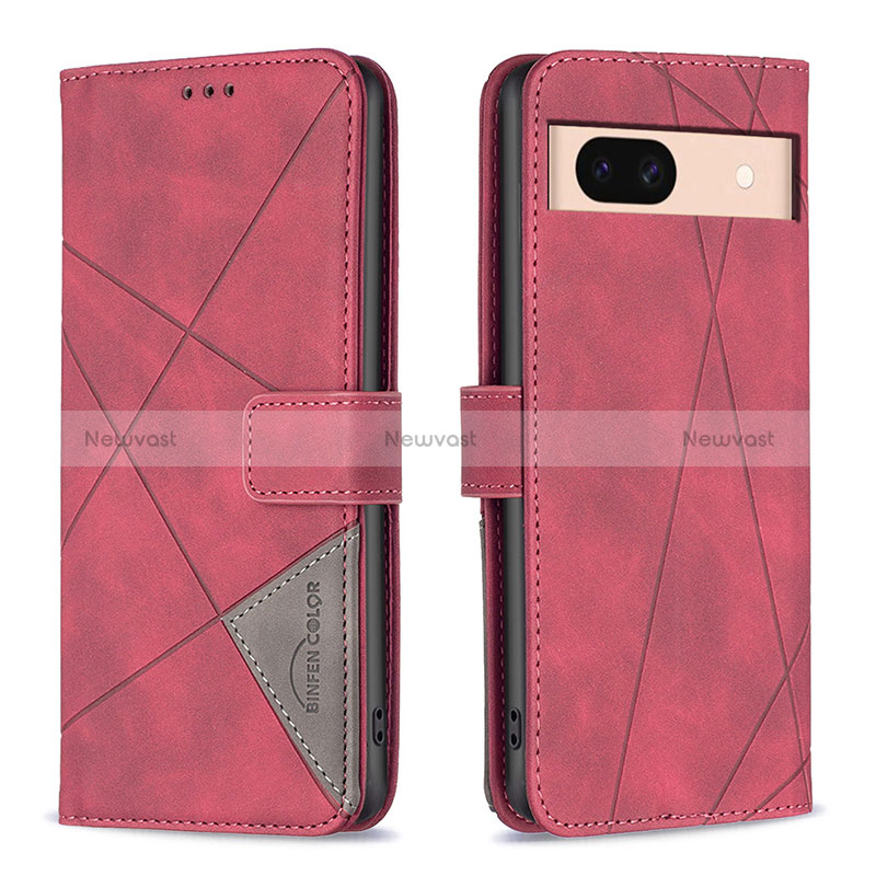 Leather Case Stands Flip Cover Holder B08F for Google Pixel 8a 5G Red