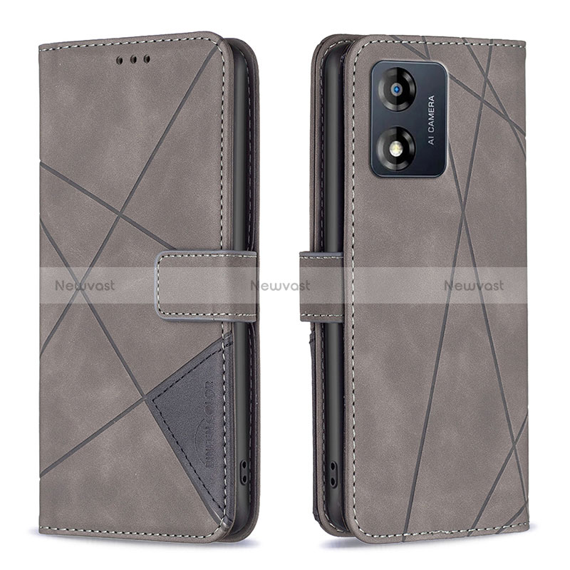 Leather Case Stands Flip Cover Holder B08F for Motorola Moto E13 Gray