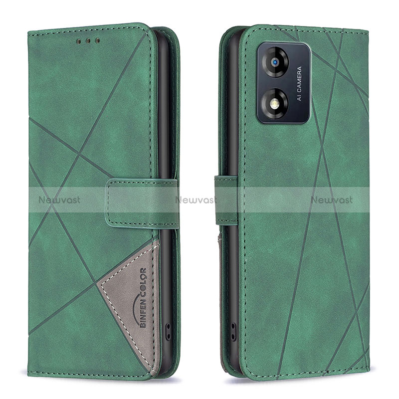 Leather Case Stands Flip Cover Holder B08F for Motorola Moto E13 Green