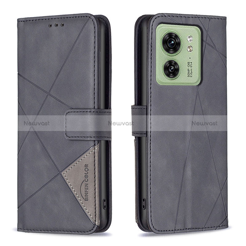 Leather Case Stands Flip Cover Holder B08F for Motorola Moto Edge (2023) 5G Black