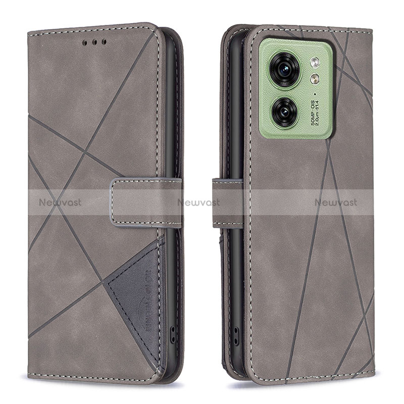 Leather Case Stands Flip Cover Holder B08F for Motorola Moto Edge (2023) 5G Gray