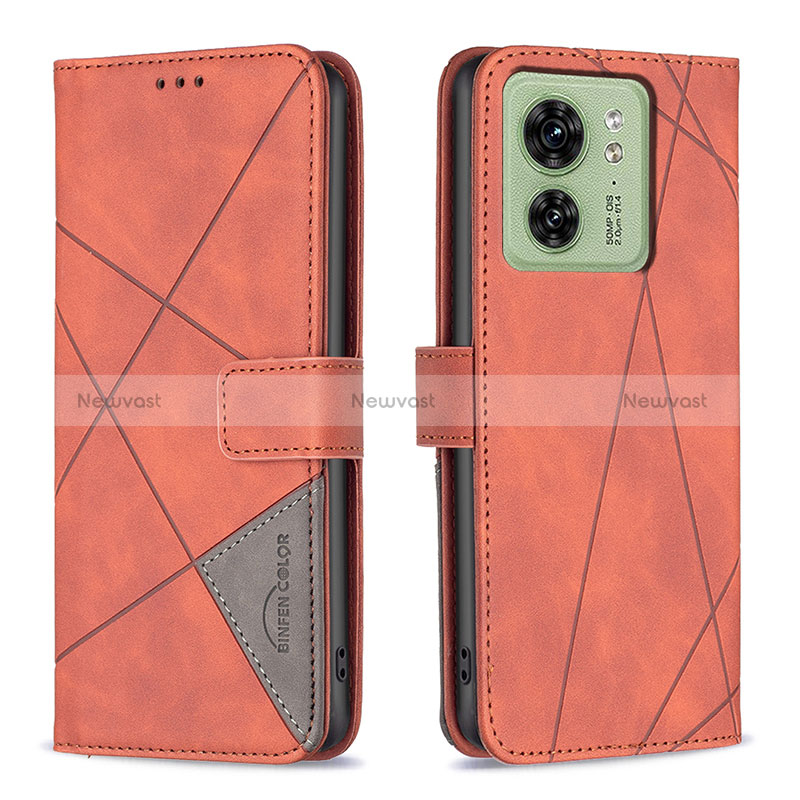 Leather Case Stands Flip Cover Holder B08F for Motorola Moto Edge (2023) 5G Orange