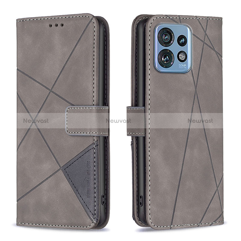 Leather Case Stands Flip Cover Holder B08F for Motorola Moto Edge 40 Pro 5G Gray