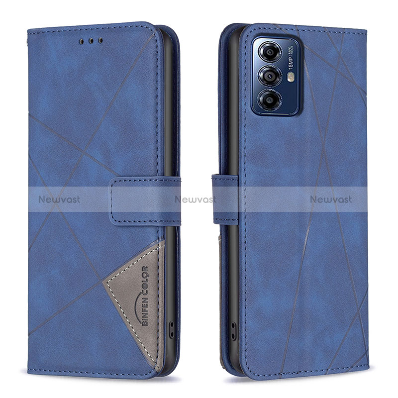 Leather Case Stands Flip Cover Holder B08F for Motorola Moto G Play (2023) Blue