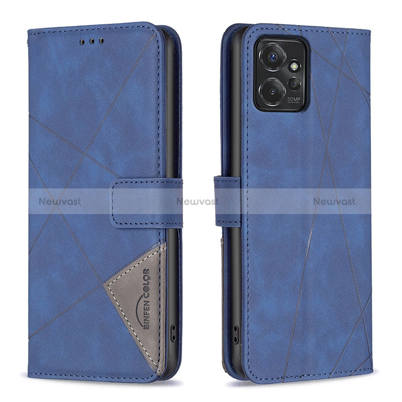 Leather Case Stands Flip Cover Holder B08F for Motorola Moto G Power 5G (2023) Blue